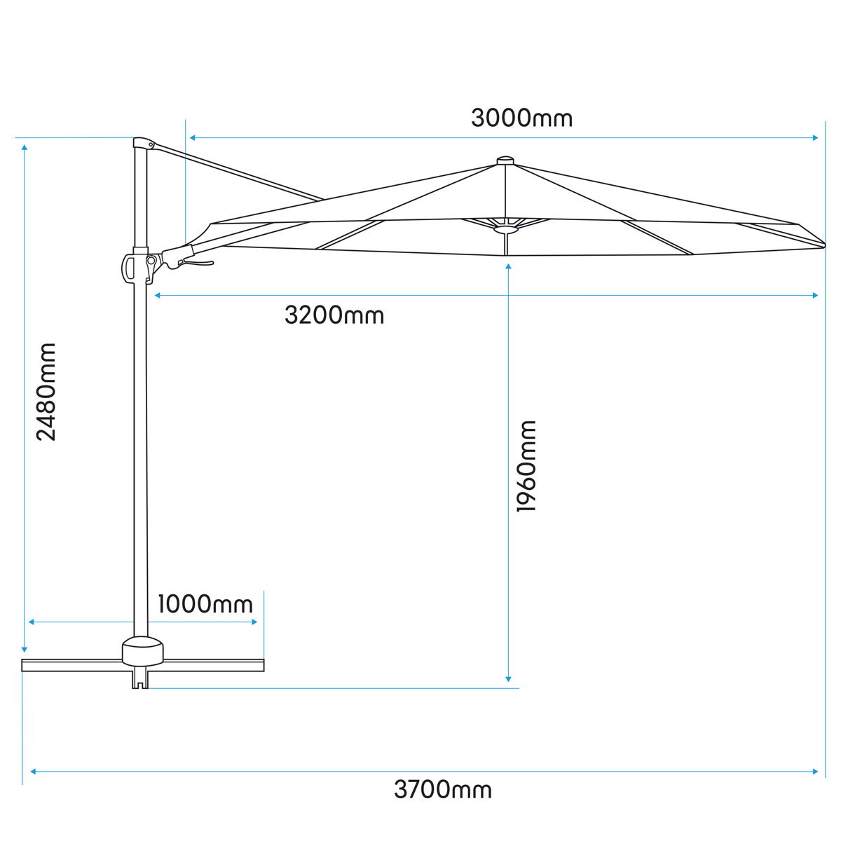 Dellonda Cantilever Parasol with 360° Rotation, Tilt & Cover 3m - Cream