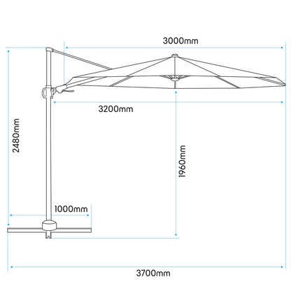Dellonda Cantilever Parasol with 360° Rotation, Tilt & Cover 3m - Cream