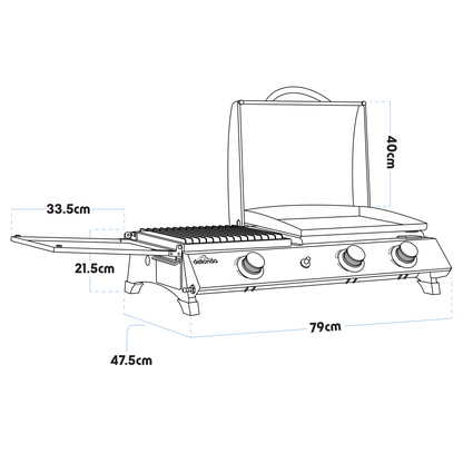 Dellonda 3 Burner Stainless Steel Portable Gas Plancha/Grill 8.5kW