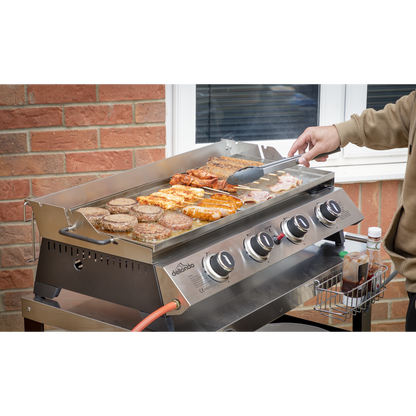 Dellonda 4 Burner Stainless Steel Portable Gas Plancha with Warming Rack 10kW
