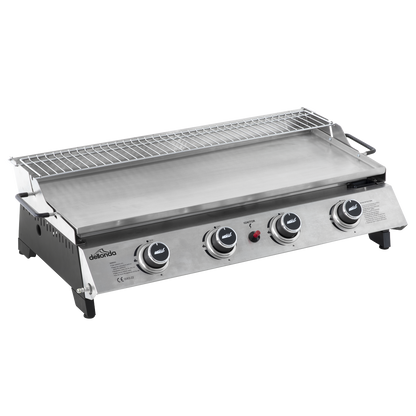 Dellonda 4 Burner Stainless Steel Portable Gas Plancha with Warming Rack 10kW