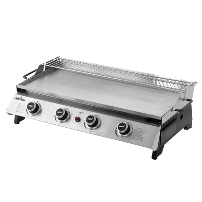 Dellonda 4 Burner Stainless Steel Portable Gas Plancha with Warming Rack 10kW