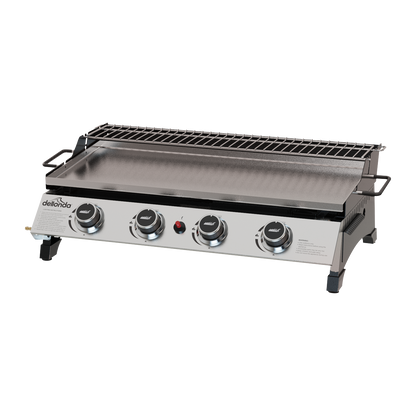 Dellonda 4 Burner Stainless Steel Portable Gas Plancha with Warming Rack 10kW