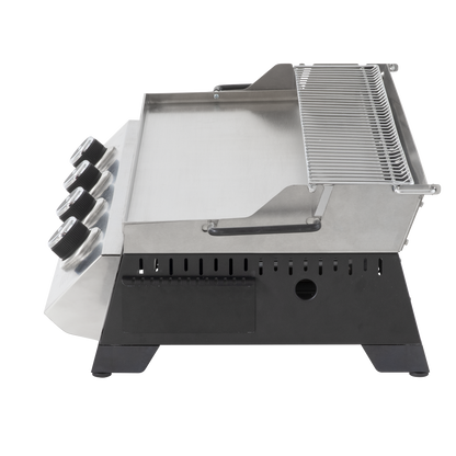 Dellonda 4 Burner Stainless Steel Portable Gas Plancha with Warming Rack 10kW