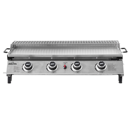 Dellonda 4 Burner Stainless Steel Portable Gas Plancha with Warming Rack 10kW