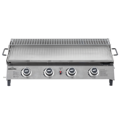 Dellonda 4 Burner Stainless Steel Portable Gas Plancha with Warming Rack 10kW