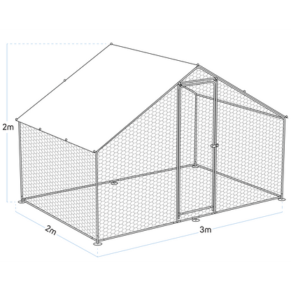 Dellonda Walk-In Galvanized Steel Chicken Run with Roof Cover & PVC Coated Chicken Wire