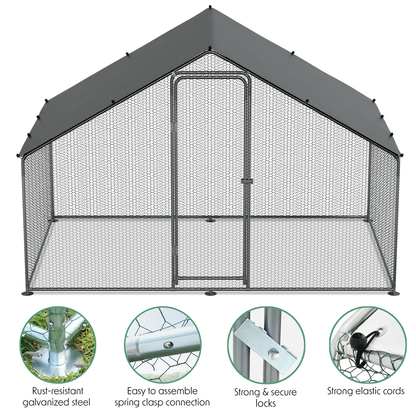 Dellonda Walk-In Galvanized Steel Chicken Run with Roof Cover & PVC Coated Chicken Wire