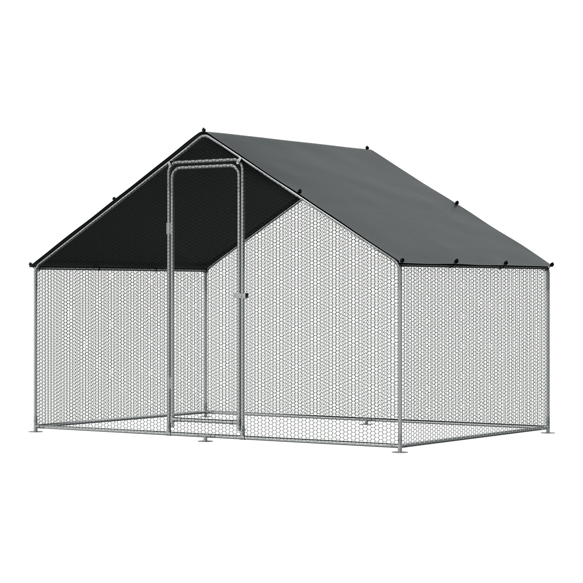 Dellonda Walk-In Galvanized Steel Chicken Run with Roof Cover & PVC Coated Chicken Wire