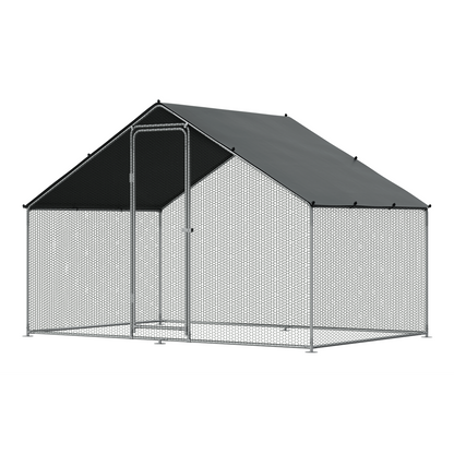 Dellonda Walk-In Galvanized Steel Chicken Run with Roof Cover & PVC Coated Chicken Wire