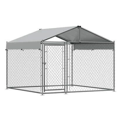 Dellonda Galvanised Steel Dog Kennel with Roof Cover & Chain Link Fencing 2 x 2 x 1.5m