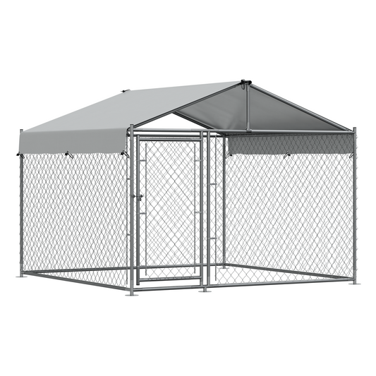 Dellonda Galvanised Steel Dog Kennel with Roof Cover & Chain Link Fencing 2 x 2 x 1.5m