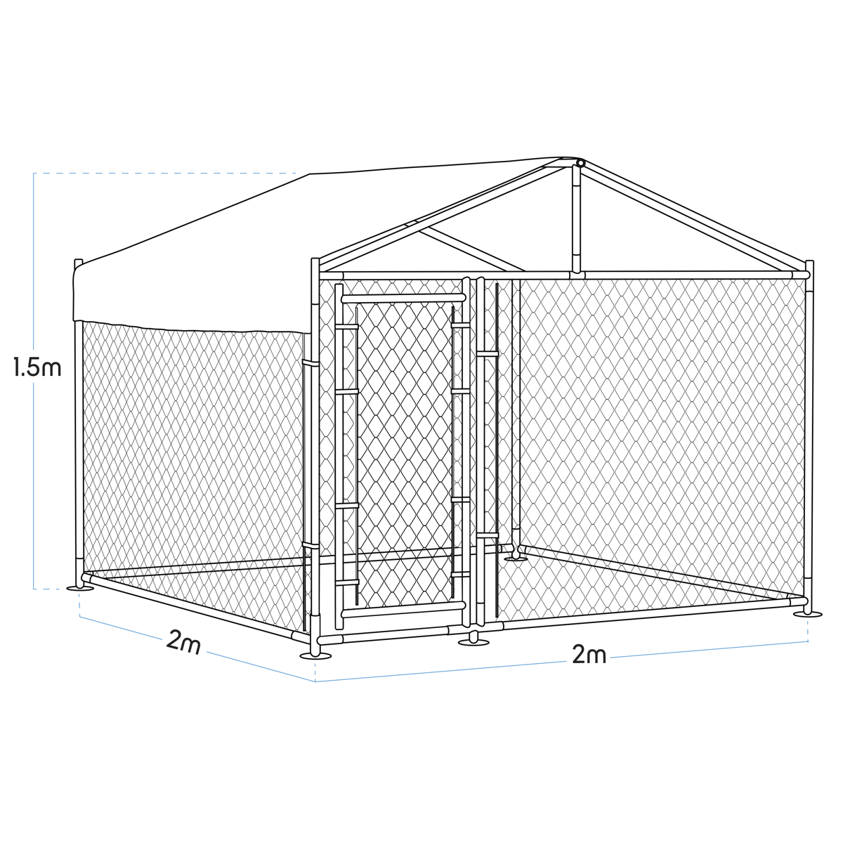 Dellonda Galvanised Steel Dog Kennel with Roof Cover & Chain Link Fencing 2 x 2 x 1.5m