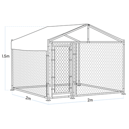 Dellonda Galvanised Steel Dog Kennel with Roof Cover & Chain Link Fencing 2 x 2 x 1.5m