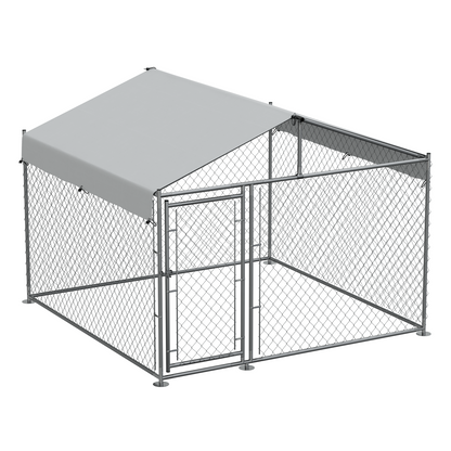 Dellonda Galvanised Steel Dog Kennel with Roof Cover & Chain Link Fencing 2 x 2 x 1.5m