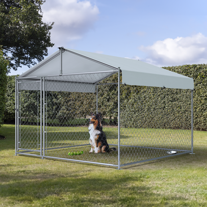 Dellonda Galvanised Steel Dog Kennel with Roof Cover & Chain Link Fencing 2 x 2 x 1.5m