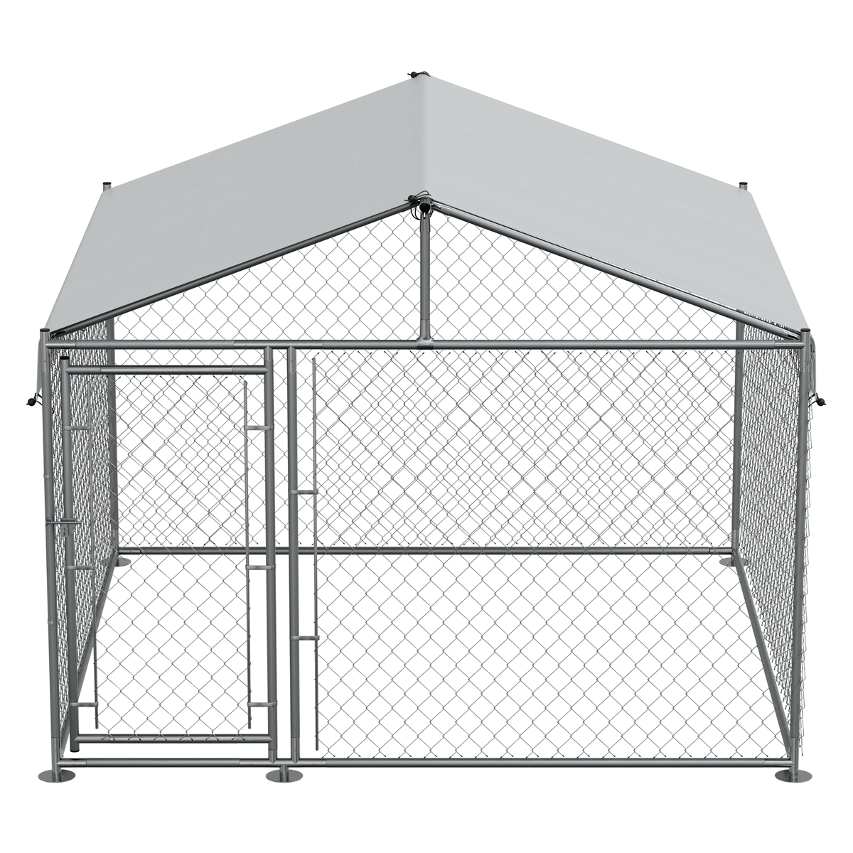 Dellonda Galvanised Steel Dog Kennel with Roof Cover & Chain Link Fencing 2 x 2 x 1.5m