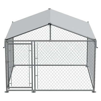 Dellonda Galvanised Steel Dog Kennel with Roof Cover & Chain Link Fencing 2 x 2 x 1.5m