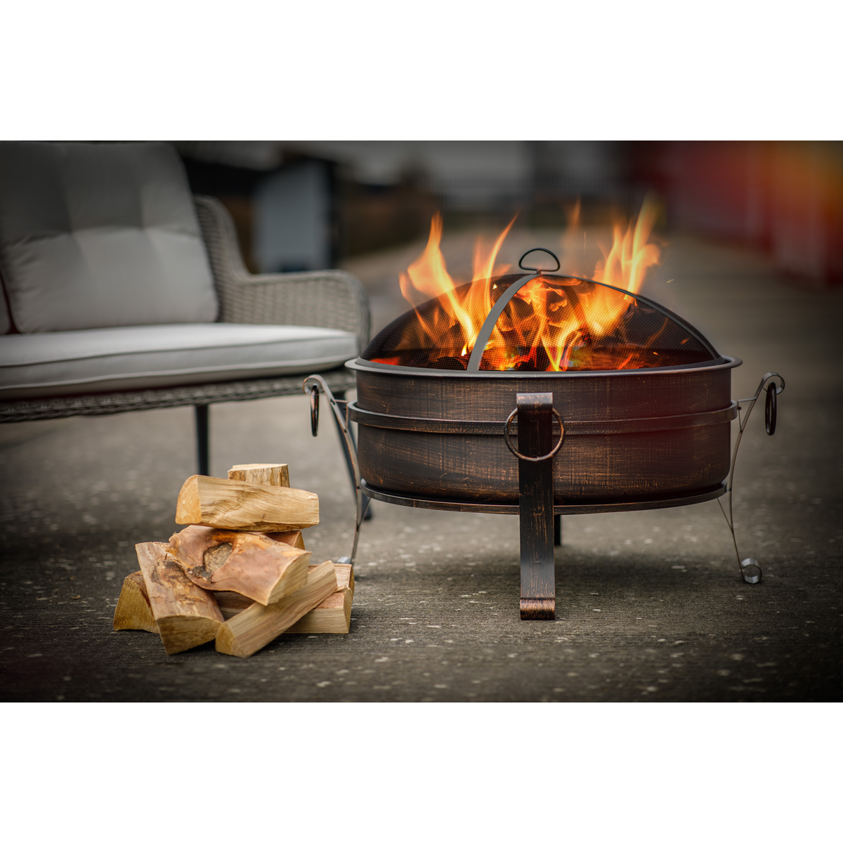 Dellonda 76cm Deluxe 2-in-1 Outdoor Fire Pit & Coffee Table Antique Bronze Effect