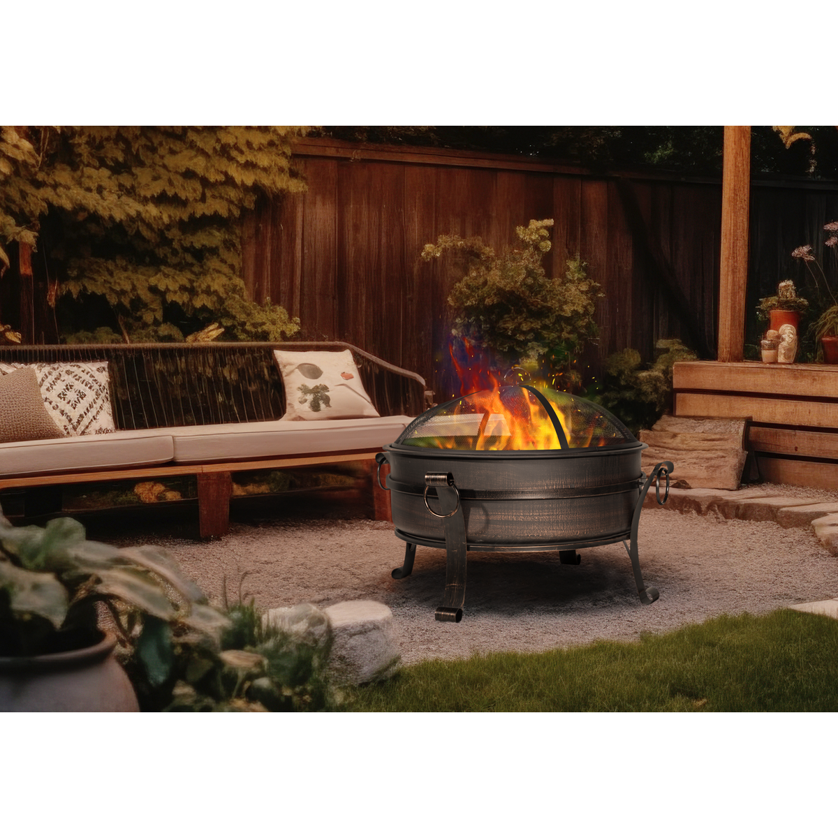Dellonda 76cm Deluxe 2-in-1 Outdoor Fire Pit & Coffee Table Antique Bronze Effect