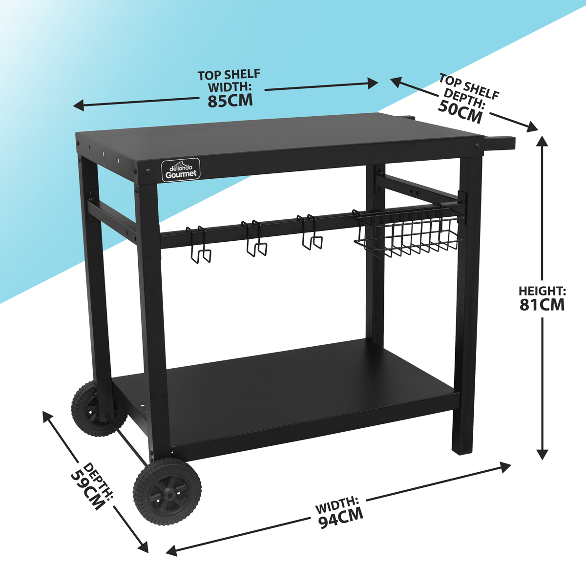 Dellonda Plancha Trolley with Utensil Holder - Black