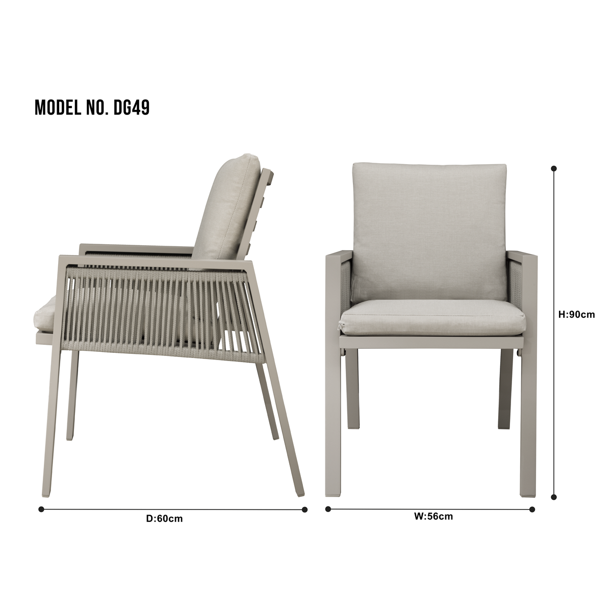 Dellonda Fusion Garden/Patio Dining Chairs with Armrests 6pc - Light Grey