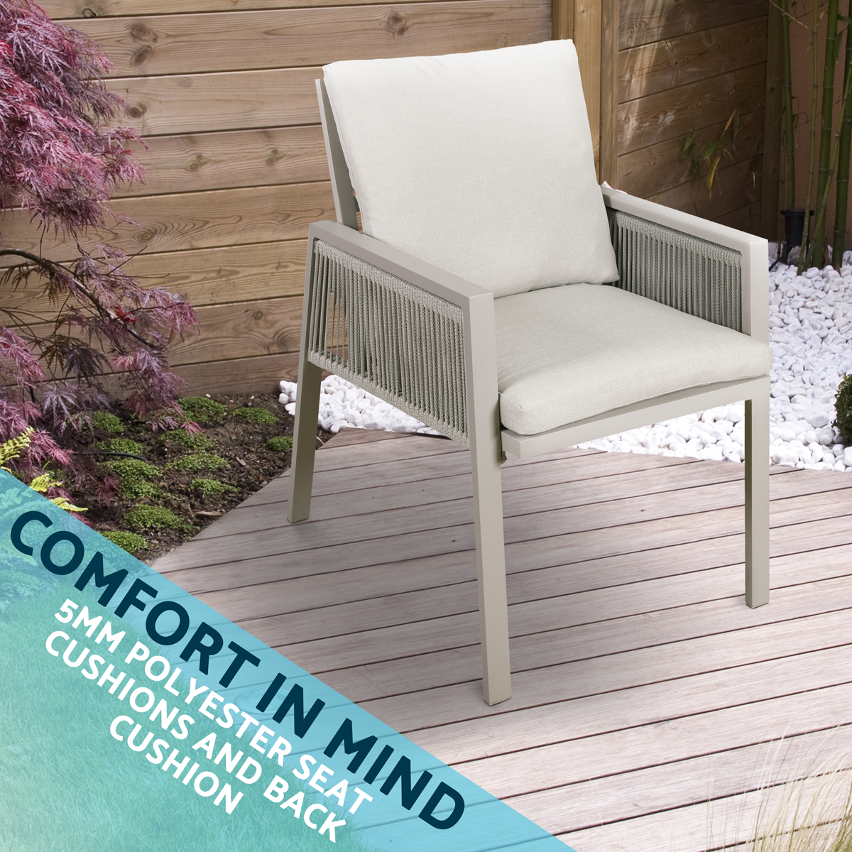 Dellonda Fusion Garden/Patio Dining Chairs with Armrests 4pc - Light Grey