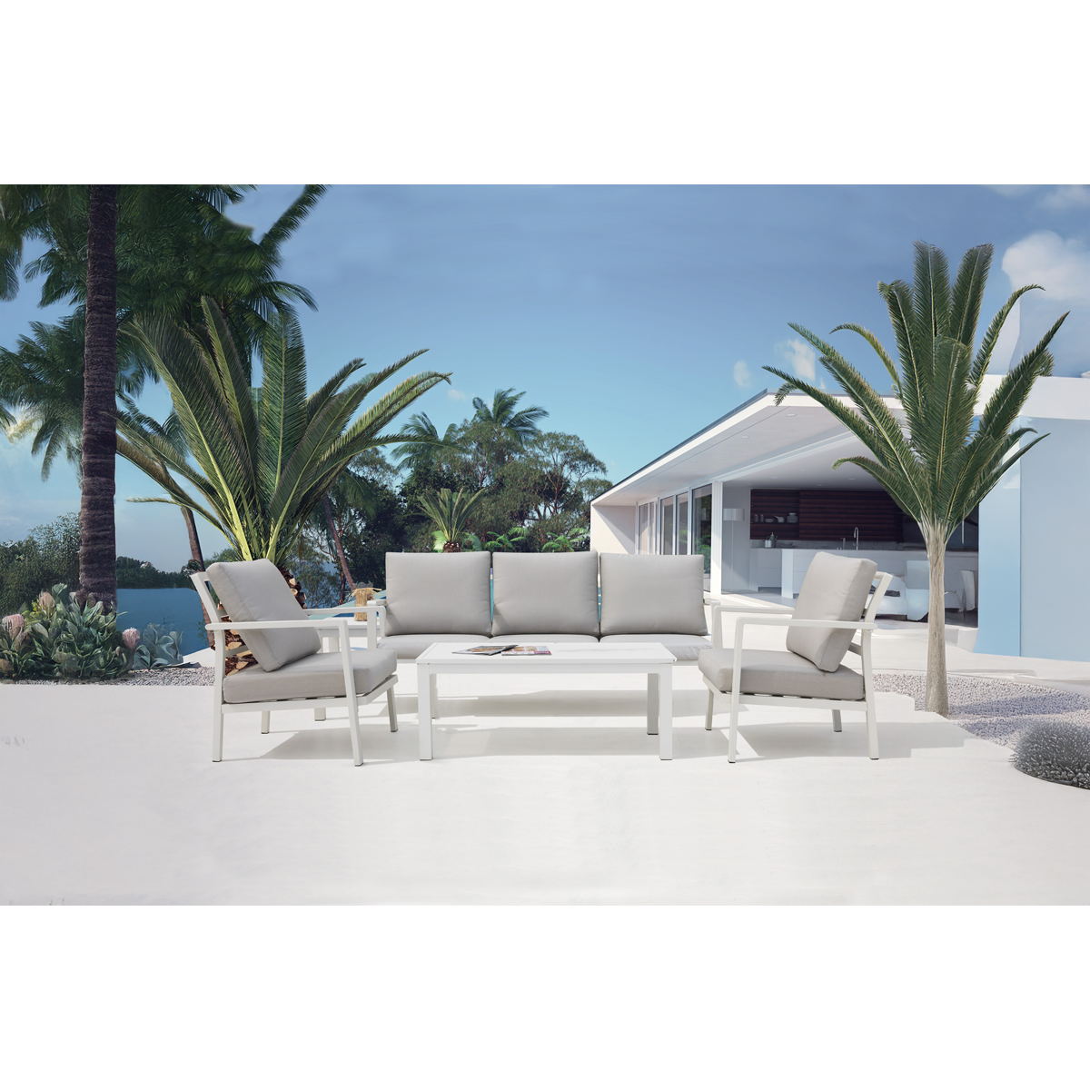Dellonda Kyoto Aluminium Outdoor Sofa & Coffee Table Set 4pc