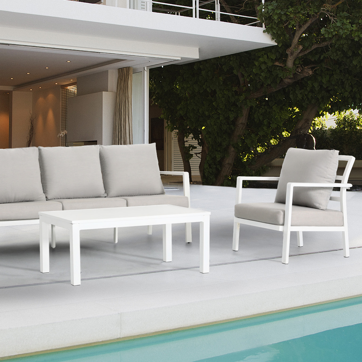 Dellonda Kyoto Aluminium Outdoor Sofa & Coffee Table Set 4pc