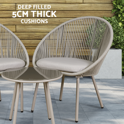 Dellonda Como Steel Bistro Set with Tempered Glass Tabletop 3pc