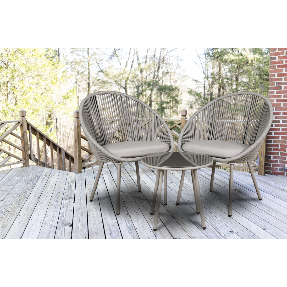Dellonda Como Steel Bistro Set with Tempered Glass Tabletop 3pc