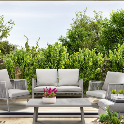 Dellonda Fusion Aluminium Outdoor Sofa, Arm Chairs & Coffee Table Set 4pc