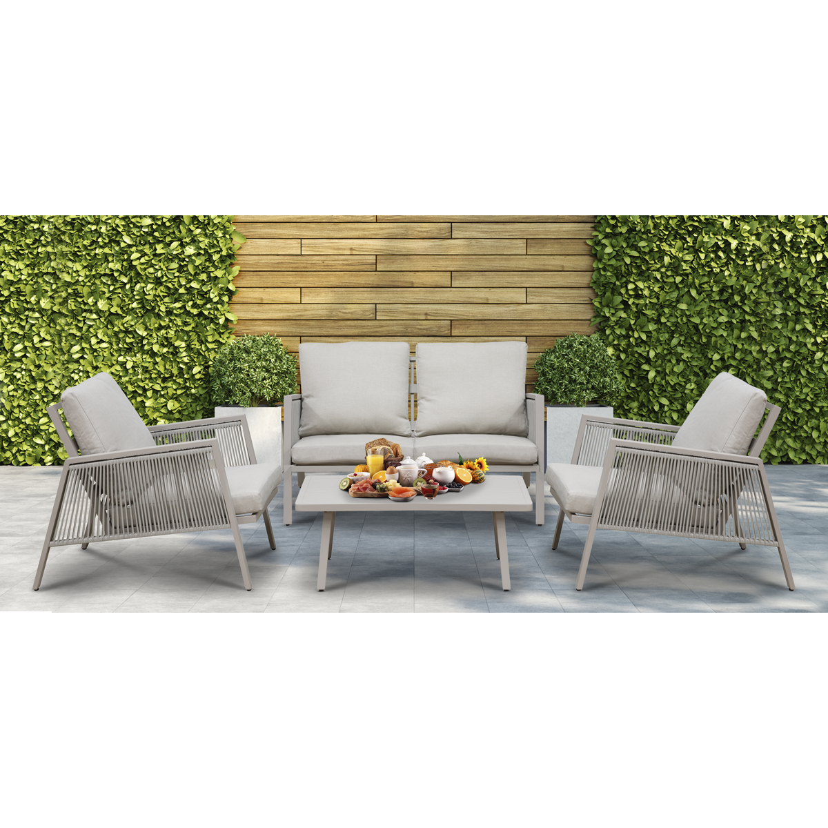 Dellonda Fusion Aluminium Outdoor Sofa, Arm Chairs & Coffee Table Set 4pc