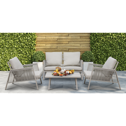 Dellonda Fusion Aluminium Outdoor Sofa, Arm Chairs & Coffee Table Set 4pc
