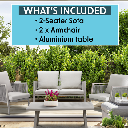 Dellonda Fusion Aluminium Outdoor Sofa, Arm Chairs & Coffee Table Set 4pc