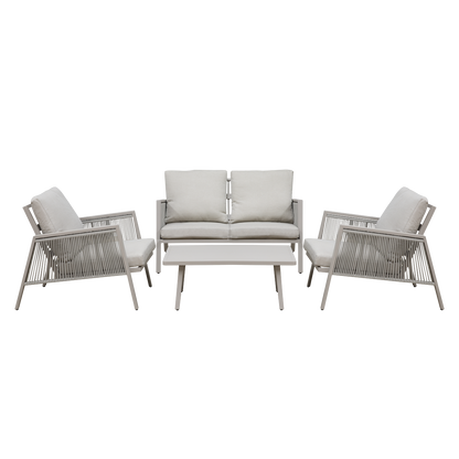 Dellonda Fusion Aluminium Outdoor Sofa, Arm Chairs & Coffee Table Set 4pc