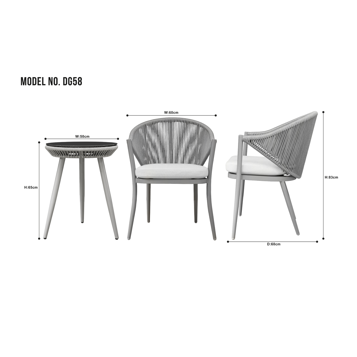 Dellonda Echo Aluminium Balcony Set with Tempered Glass Tabletop 3pc