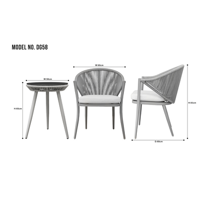 Dellonda Echo Aluminium Balcony Set with Tempered Glass Tabletop 3pc