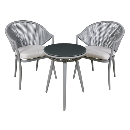 Dellonda Echo Aluminium Balcony Set with Tempered Glass Tabletop 3pc