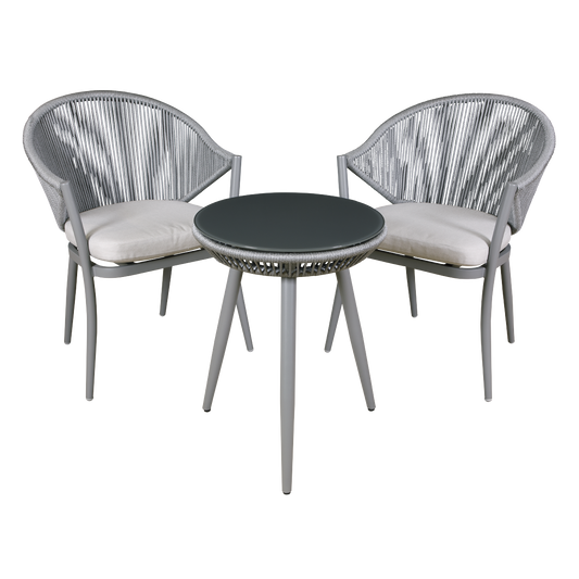 Dellonda Echo Aluminium Balcony Set with Tempered Glass Tabletop 3pc