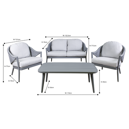 Dellonda Echo Aluminium Outdoor Sofa, Chair & Coffee Table Set 4pc