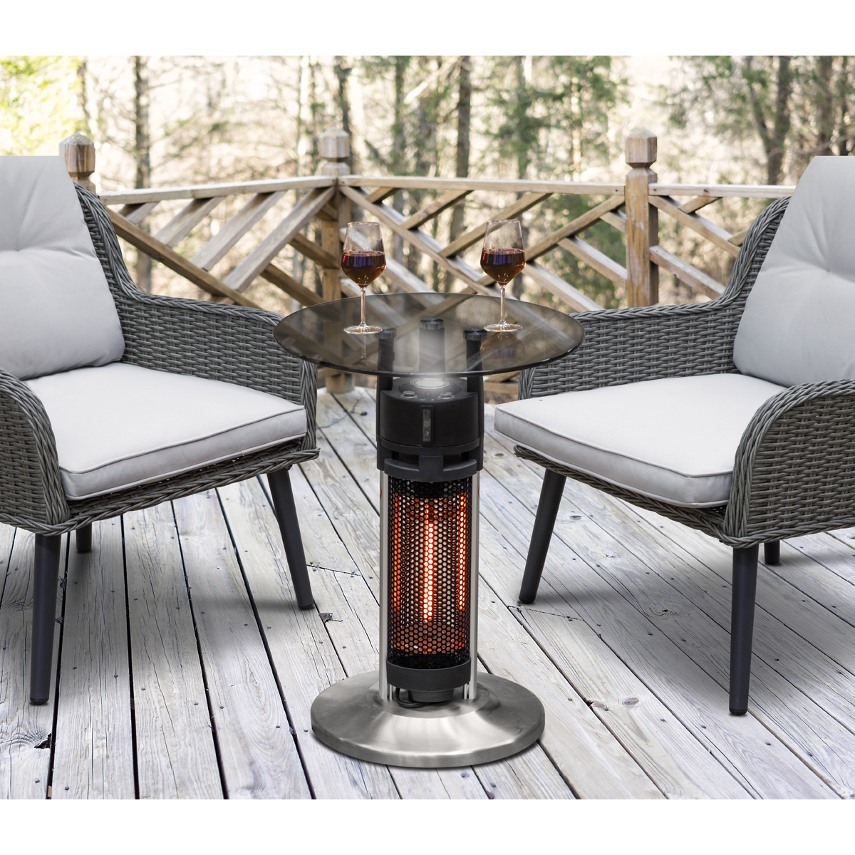 Dellonda Bistro Table with 1200W Heater, 65cm, Black/Stainless Steel