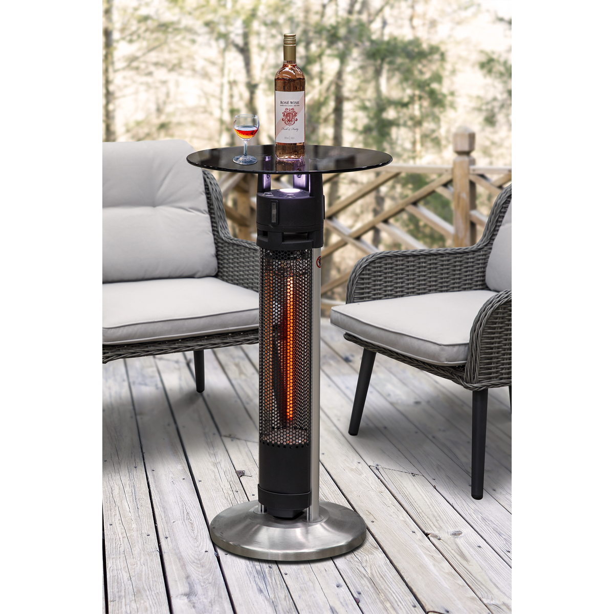 Dellonda Bistro Table with 1600W Heater, 95cm, Black/Stainless Steel