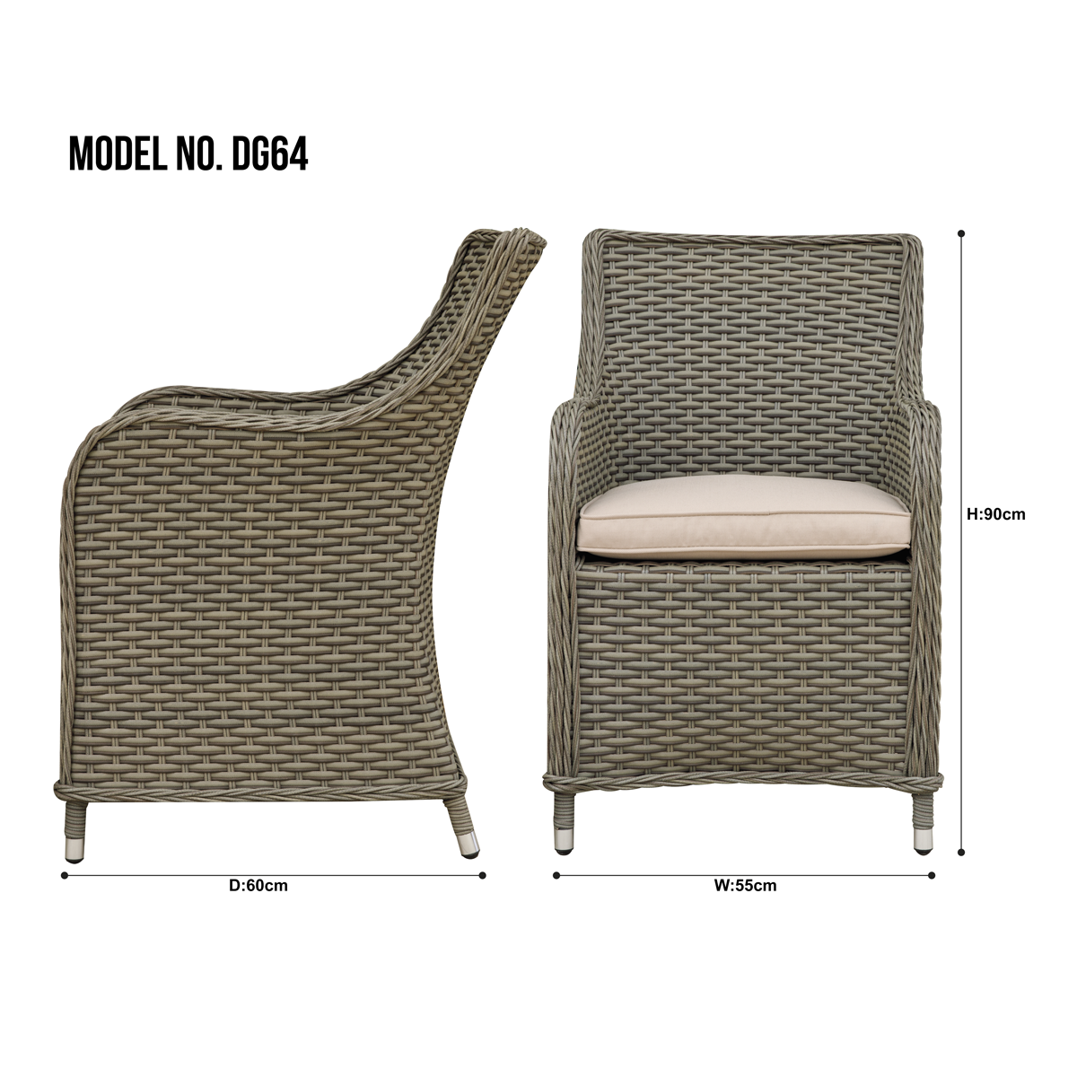 Dellonda Chester Rattan Wicker Outdoor Garden Dining Chairs 2pc