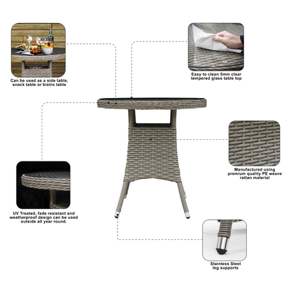 Dellonda Chester Rattan Wicker Round Outdoor Table with Tempered Glass Top