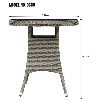 Dellonda Chester Rattan Wicker Round Outdoor Table with Tempered Glass Top