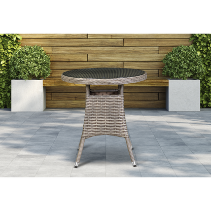 Dellonda Chester Rattan Wicker Round Outdoor Table with Tempered Glass Top