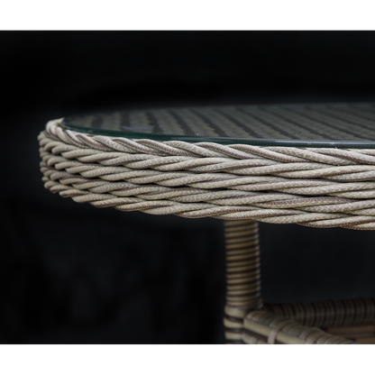 Dellonda Chester Rattan Wicker Round Outdoor Table with Tempered Glass Top