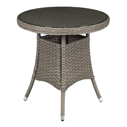 Dellonda Chester Rattan Wicker Round Outdoor Table with Tempered Glass Top