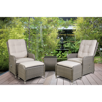 Dellonda Chester Rattan Wicker Outdoor Recliner Loungers & Table Set 5pc